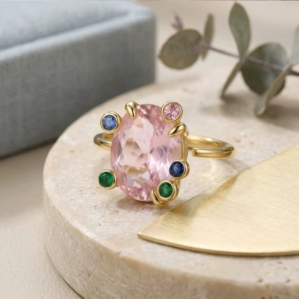 Modern Art Museum Ring Dopamine Gold Gemstone Sz 8 Bomb Party Boho Candy Fairy